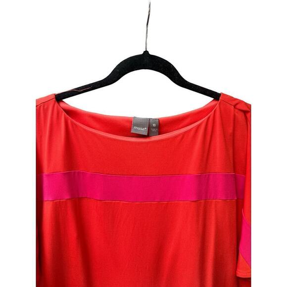 Muse Women's Short Dolman Sleeve Saffron Color Block Dress Size 10 Orange Pink - Picture 4 of 6